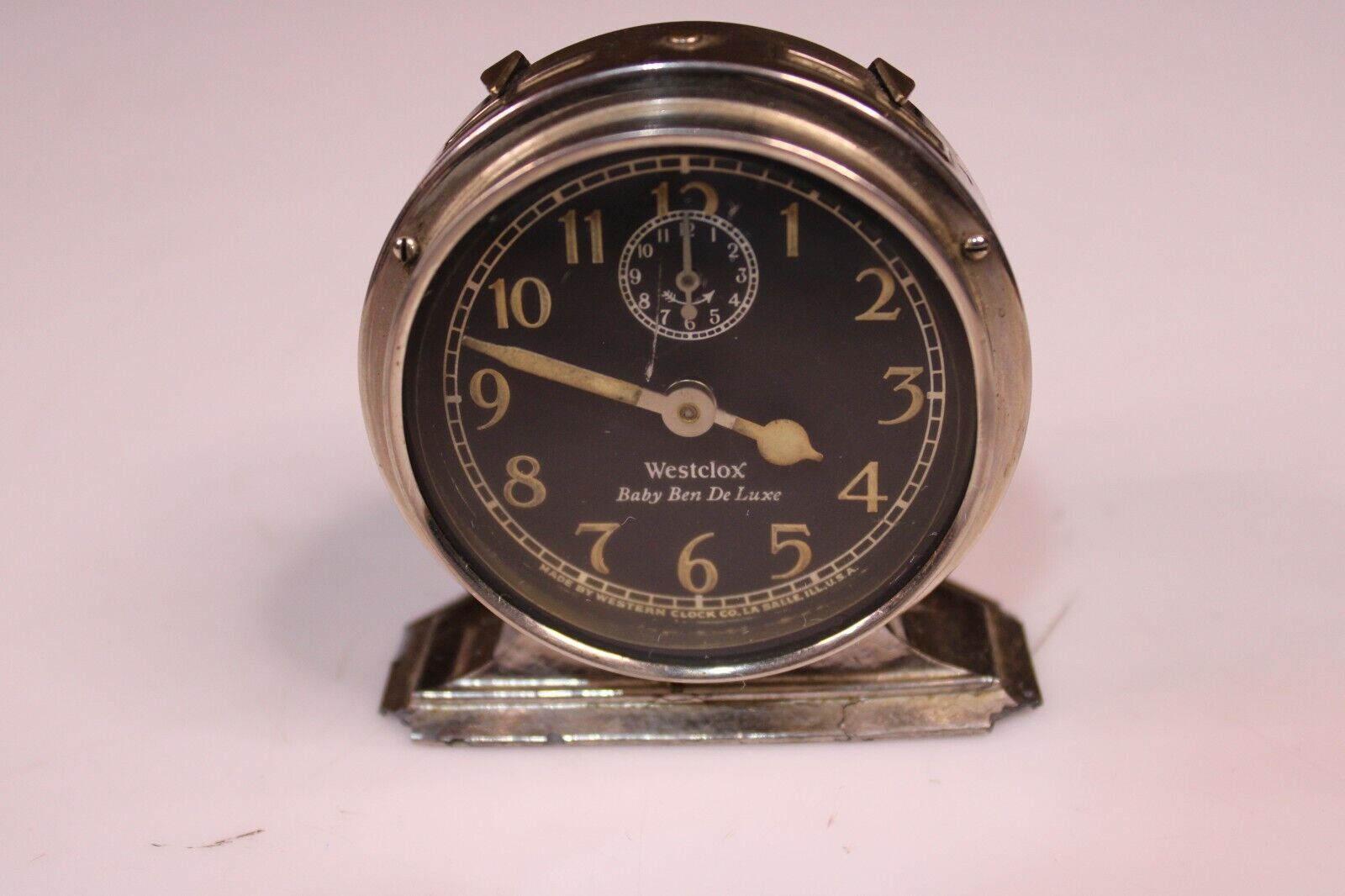 Antique 1927 Nickel Finish Radium Westclox Baby Ben De Luxe Alarm Clock
