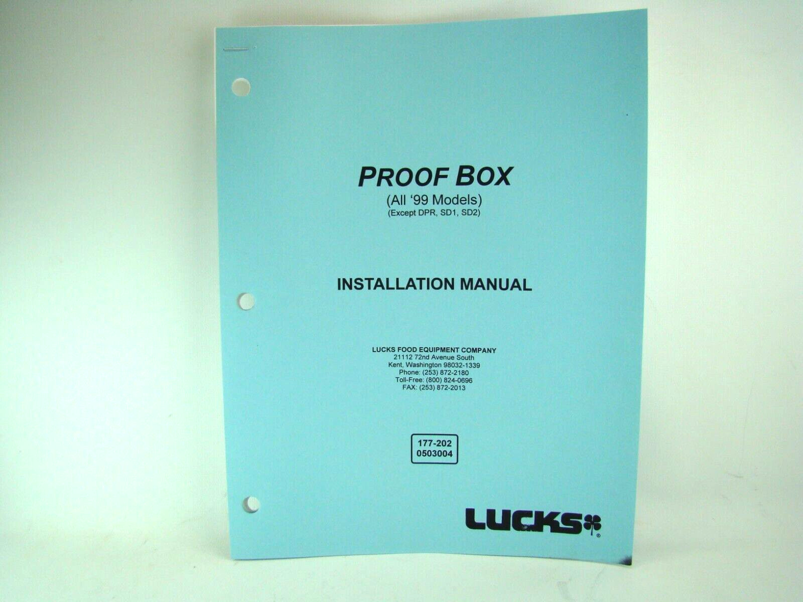Lucks Proof Box Owners Manual Includes All  \'99 Models Except DPR, SD1, SD2