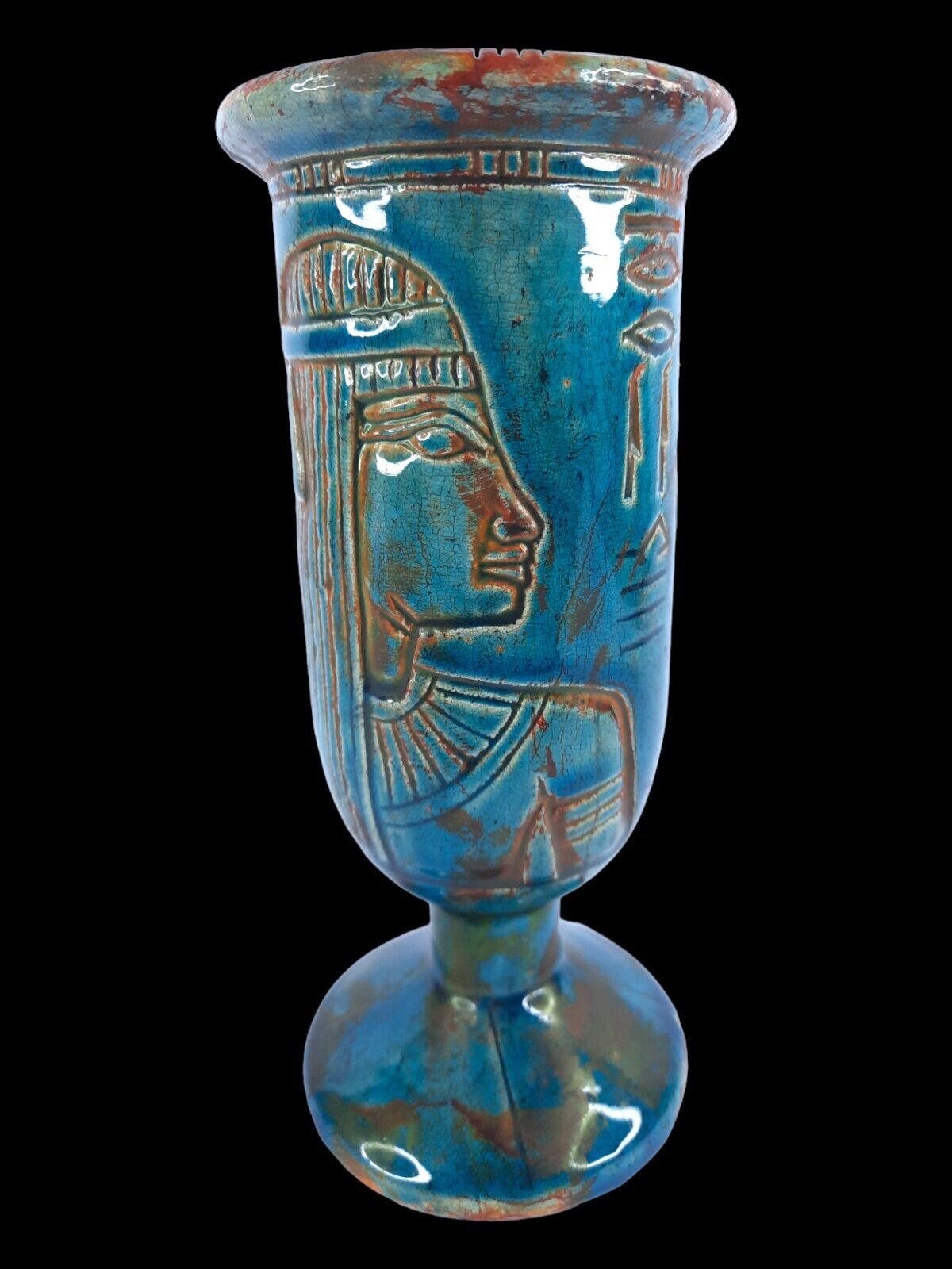 UNIQUE ANCIENT EGYPTIAN ANTIQUE Vase Goddess Isis Eye of Horus Luck Hieroglyphic