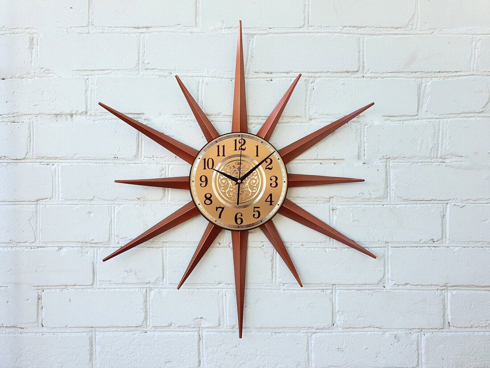 Copper Atomic Clock Brass Starburst Wall Clock George Nelson Style Handmade 1970
