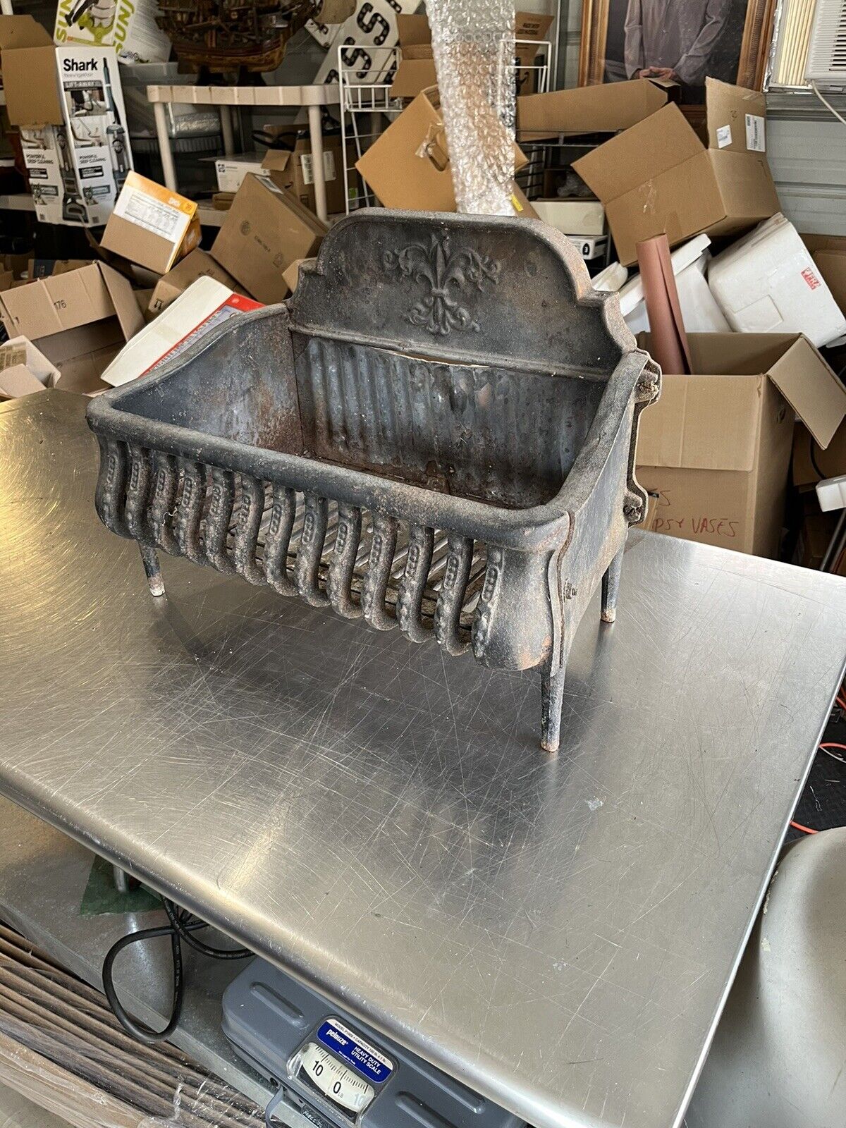 Antique Cast Iron Fireplace Basket Grate Log  Holder Vintage Era