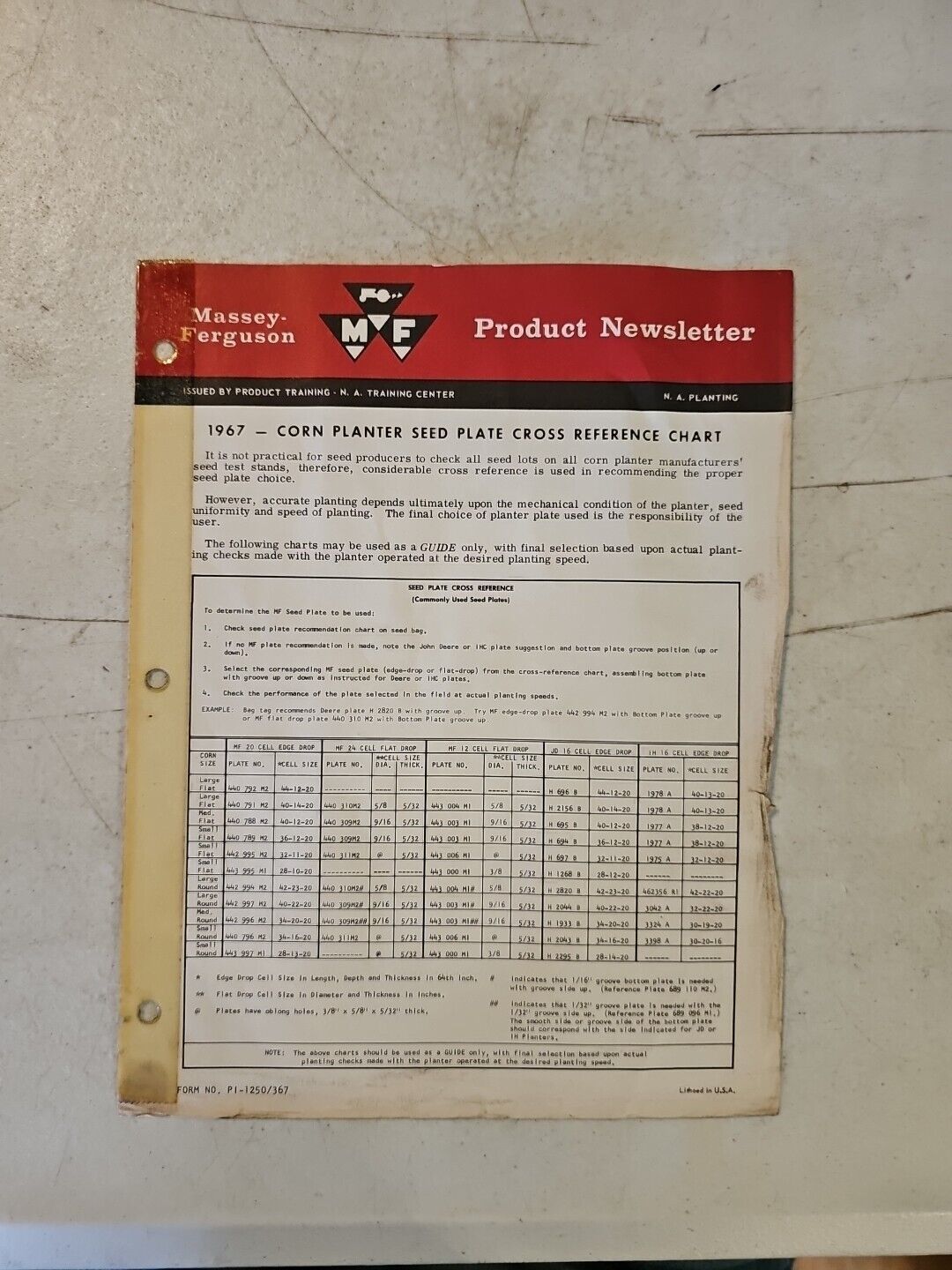 Vintage 1967 Massey Ferguson Corn Planter Seed Plate Product Newsletter 
