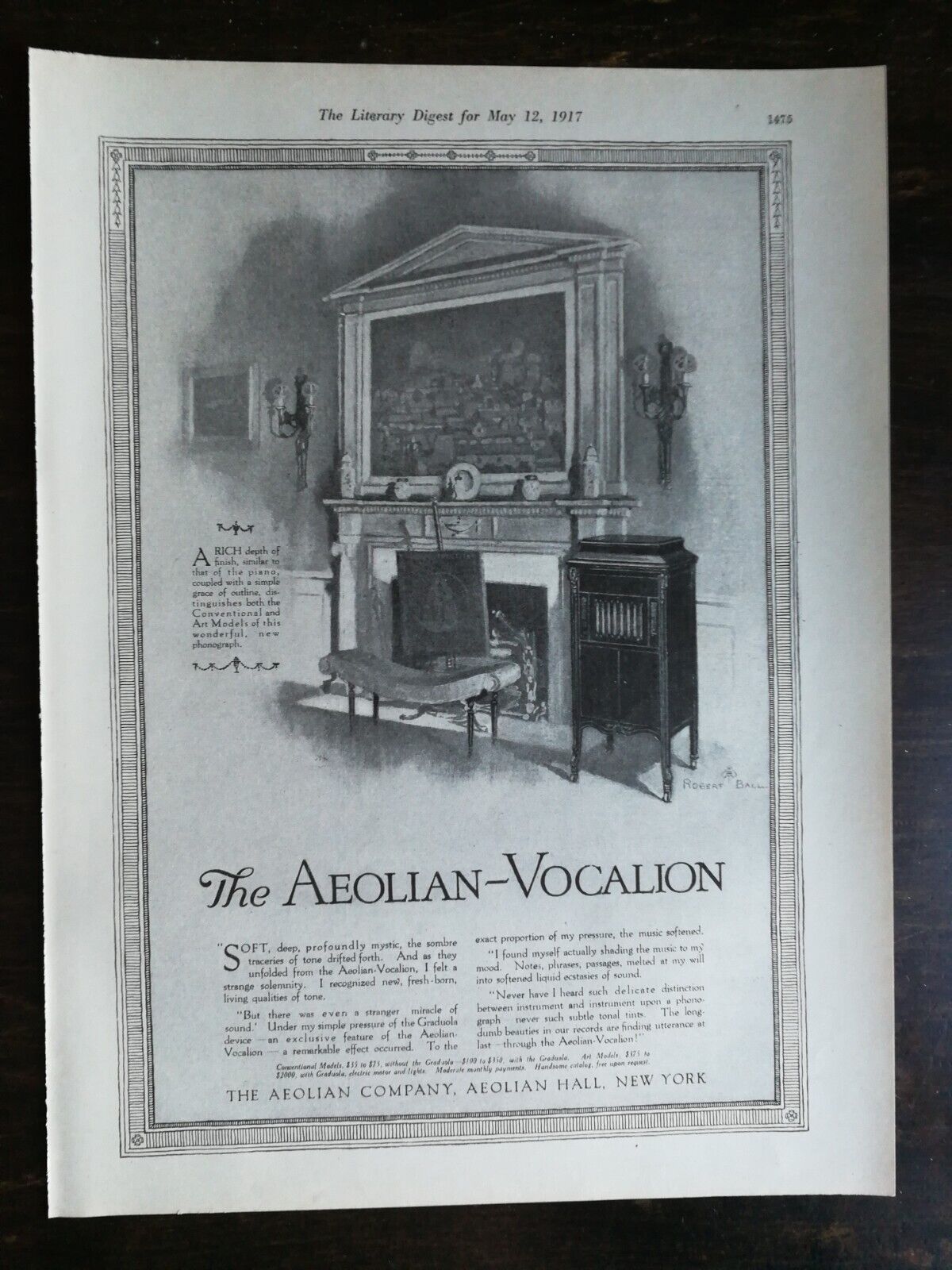 Vintage 1917 The Aeolian Vocalion Full Page Original Ad 222