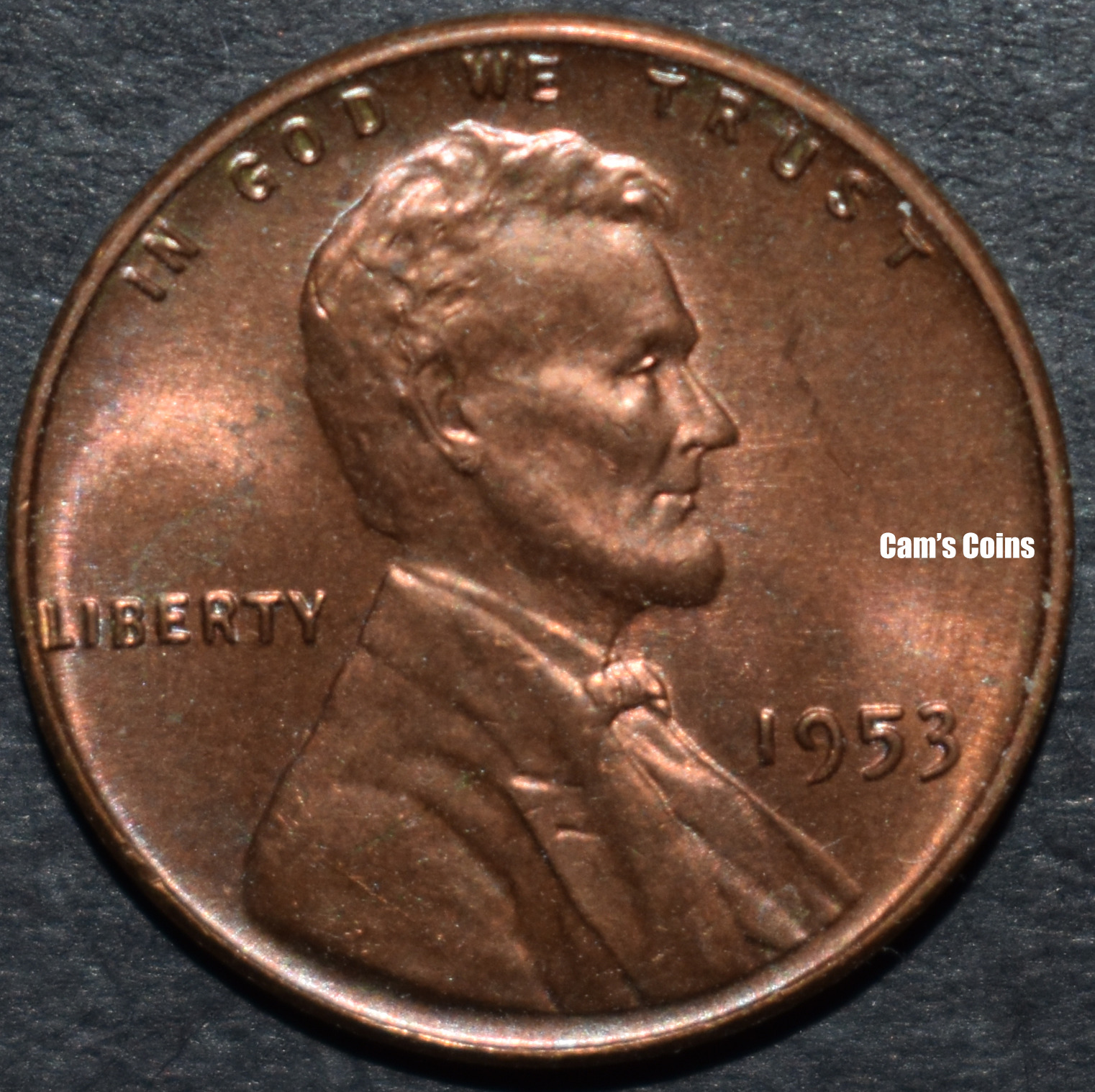 1953 P Lincoln Wheat Cent, Choice Toning Penny BU Red Brilliant Uncirculated