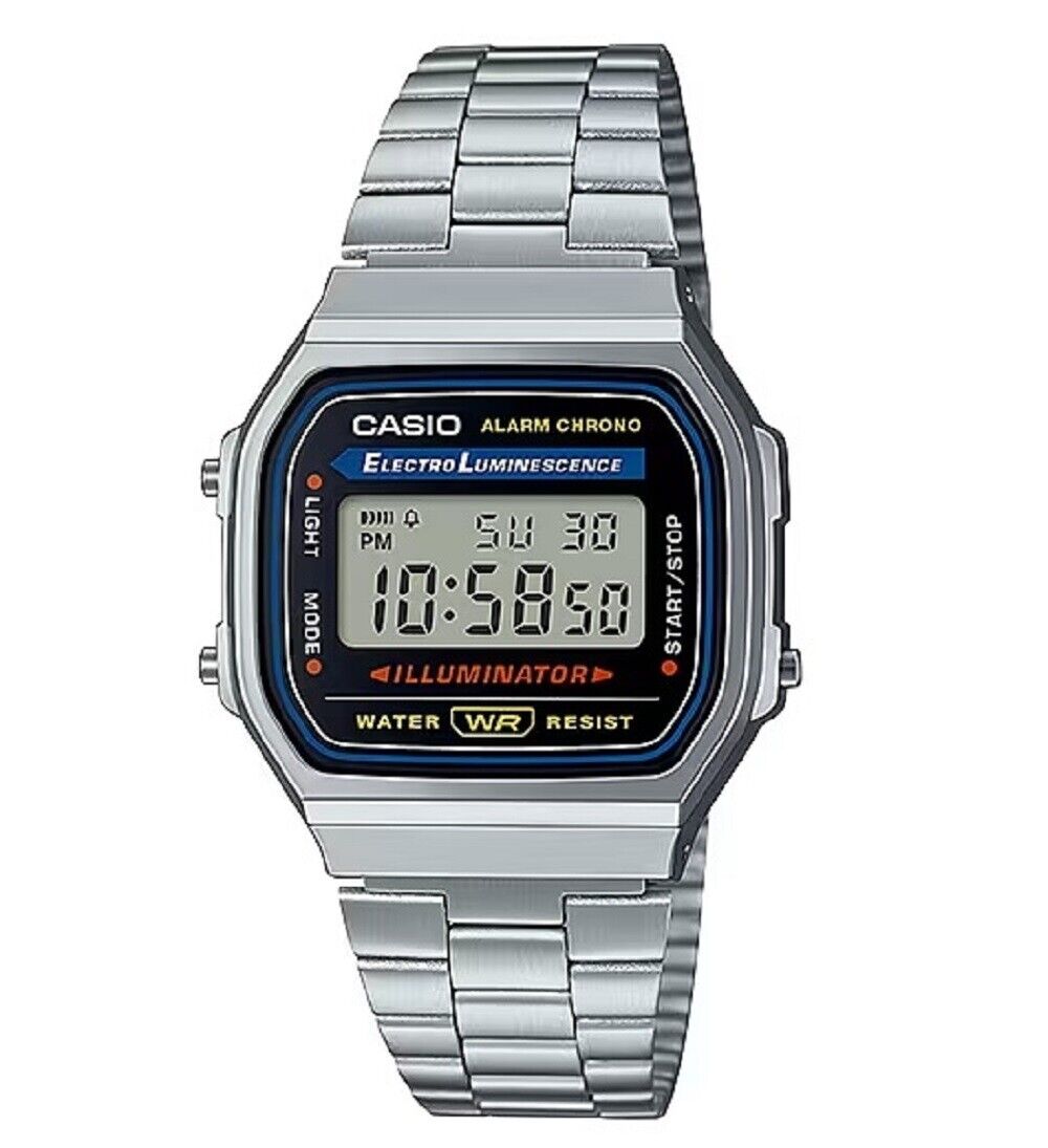 Casio A168WA-1W Silver Stainless Steel Retro Vintage Unisex Digital Watch
