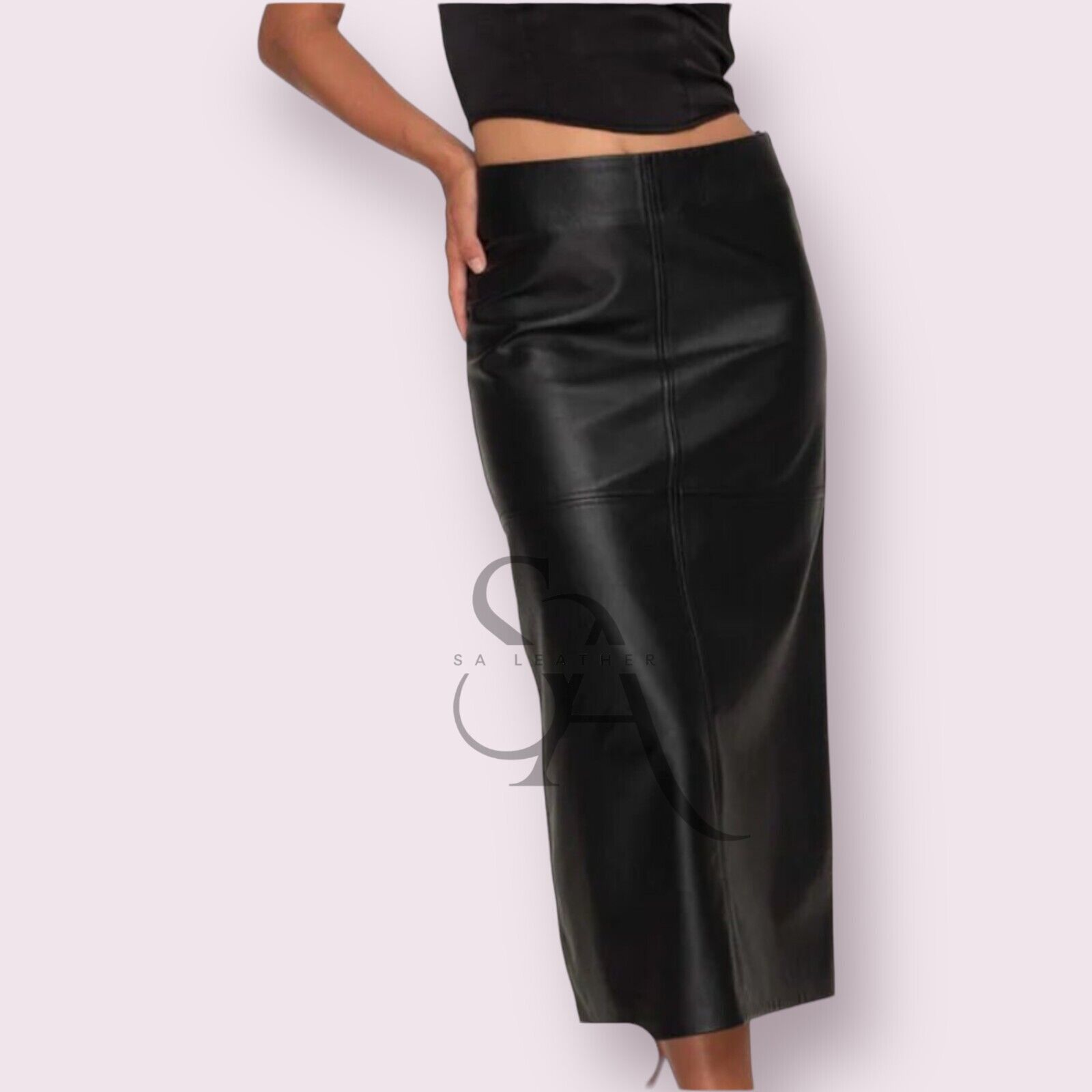 Womens genuine Lambskin leather knee pencil skirt party wear Classic Style Skirt