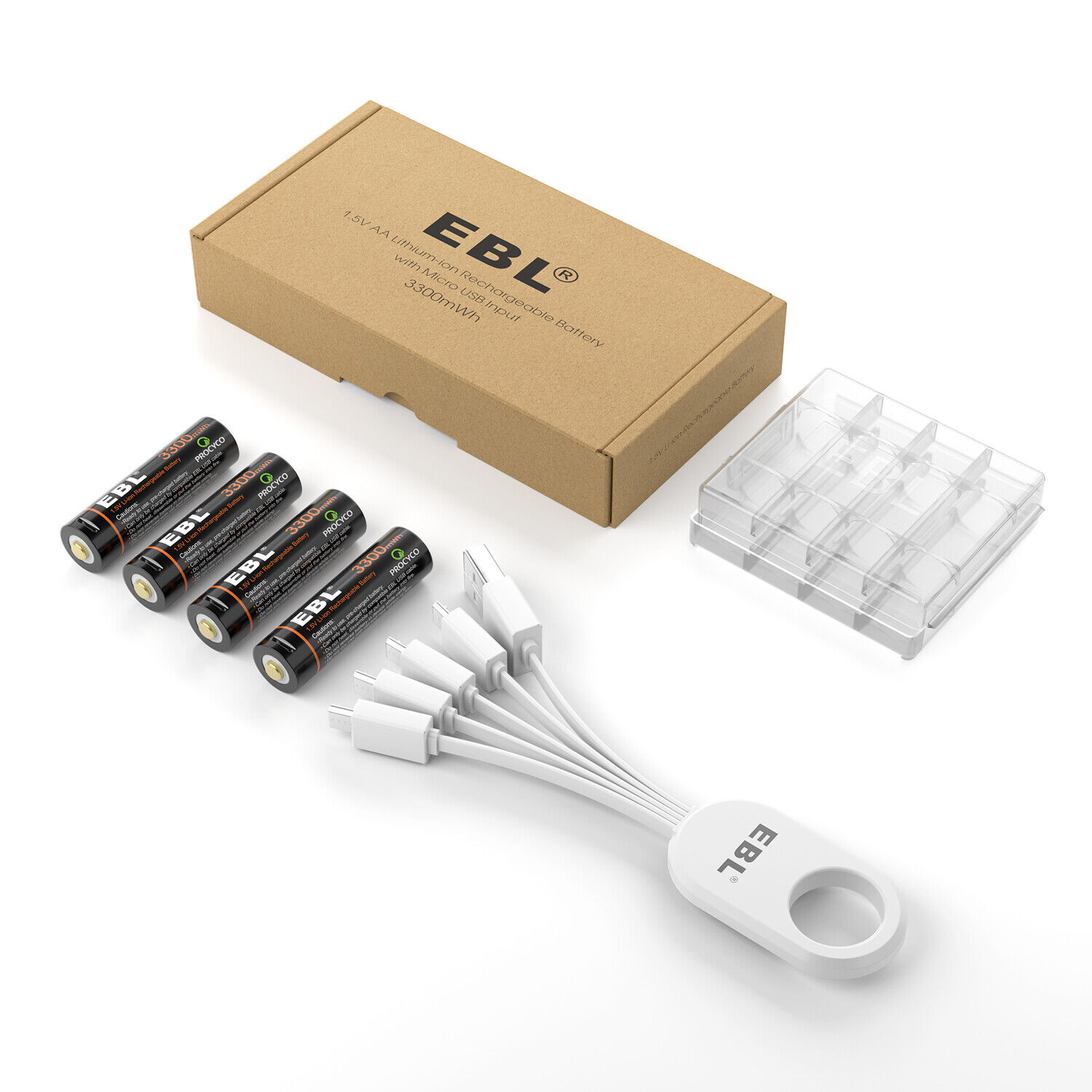 Lot EBL USB Rechargeable Lithium AAA AA Batteries 1.5V + Micro USB Cable USA