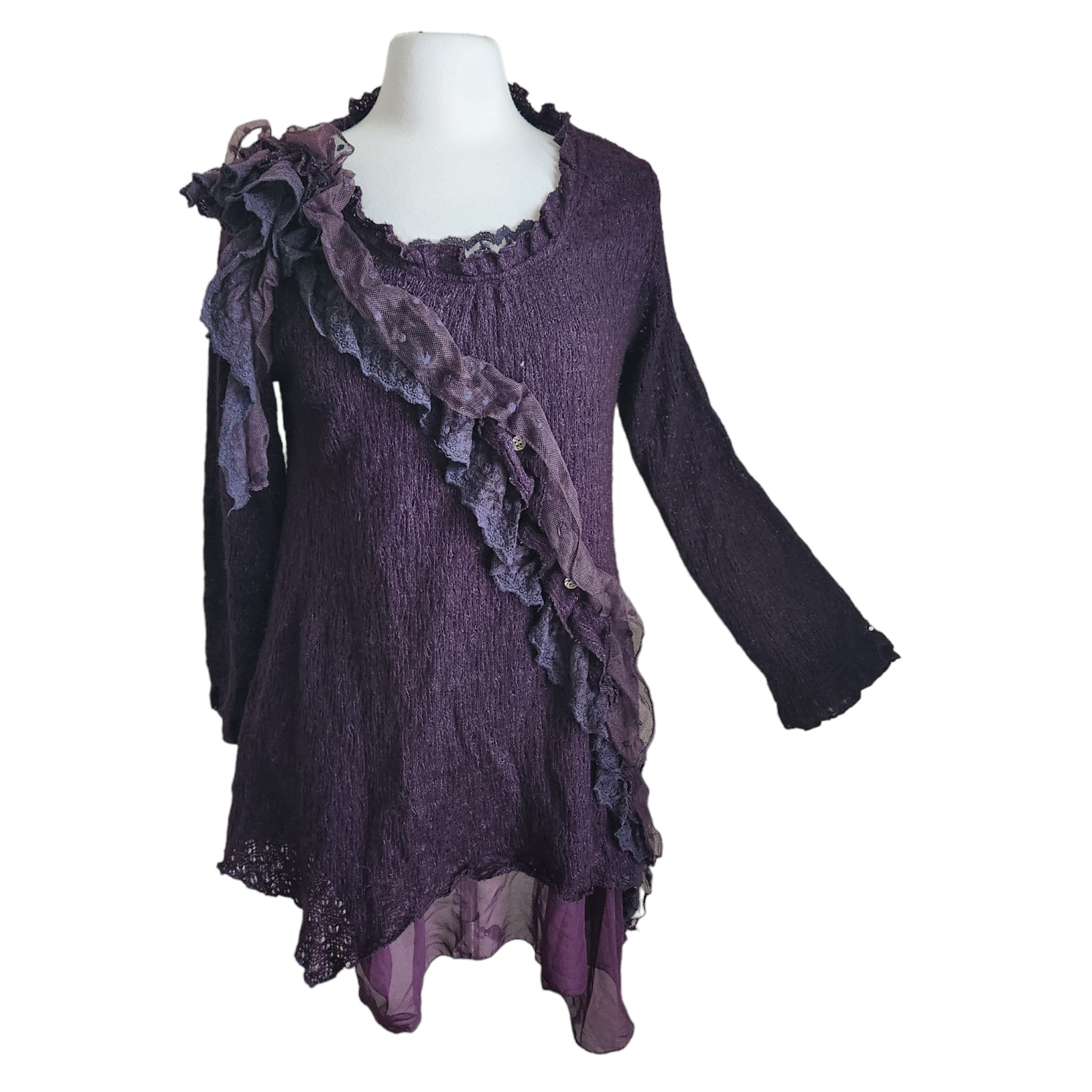 Pretty Angel Top Women L Purple Linen Layered Lagenlook Boho Peasant Witchy