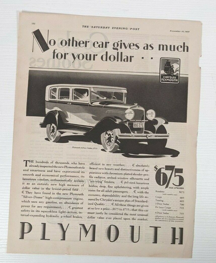 Chrysler Plymouth vehicle American Car Vintage PRINT AD black & white 