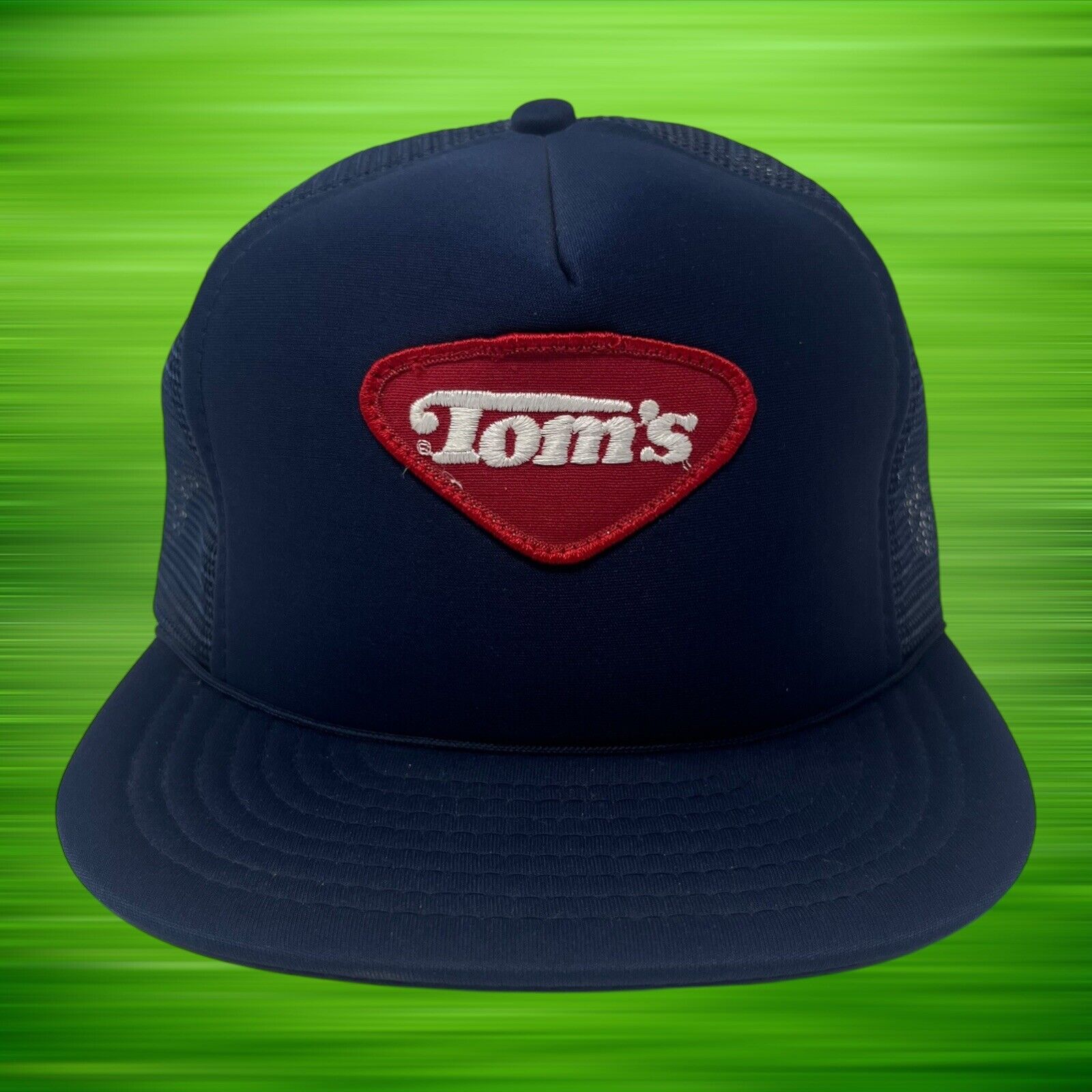 Vintage Tom\'s Snacks Trucker Hat Logo Snapback Cap Tom\'s Chips Peanuts Blue