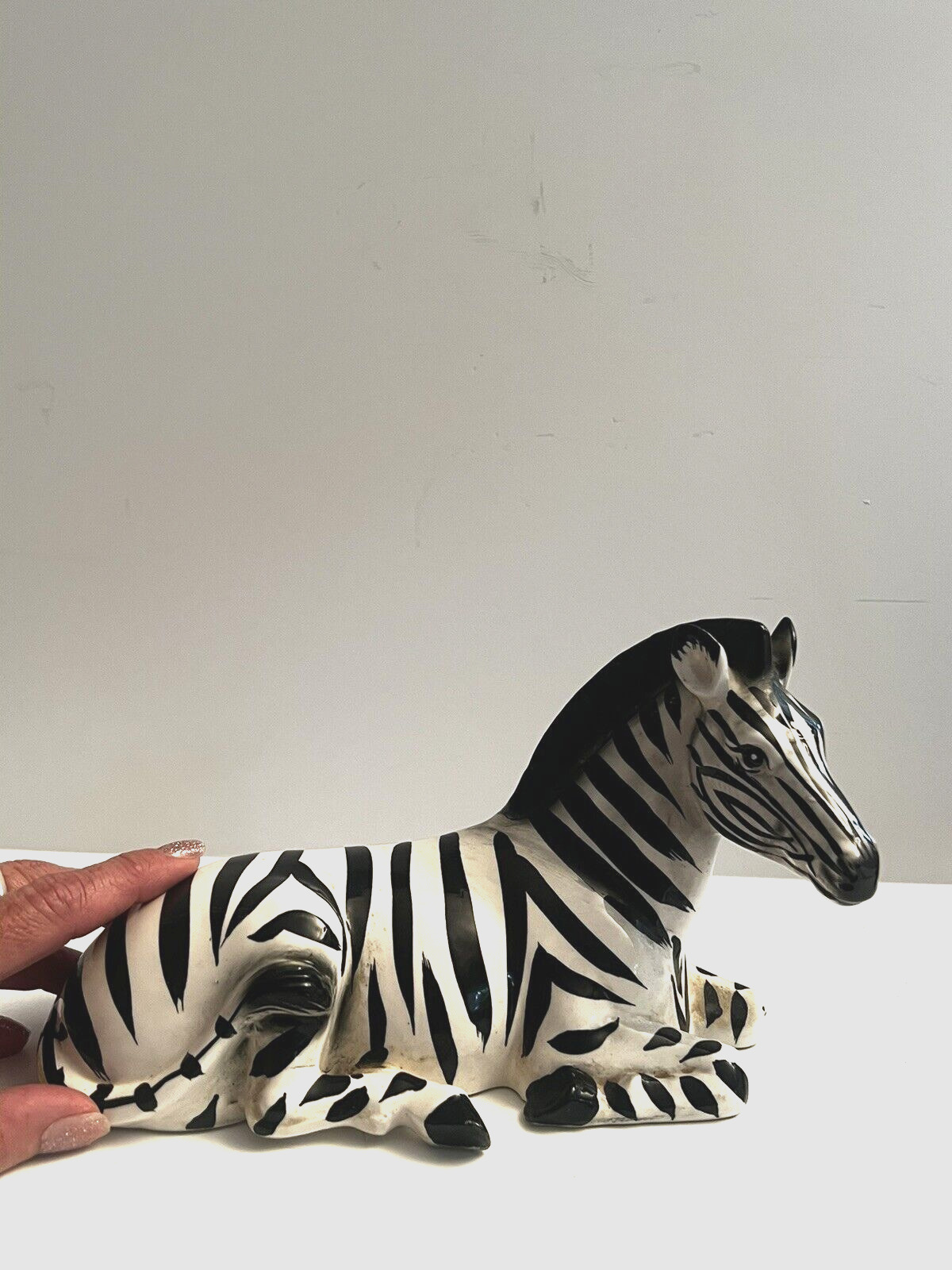 Vintage Shafford Japan Hand Painted Ceramic Zebra Resting Laying Down Nice