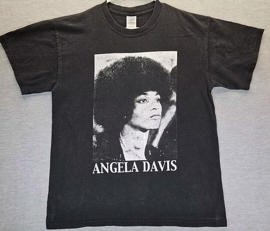 Vintage Late 90s Early 2000s Y2K Angela Davis Tshirt Sz L Big Face Print & Name 