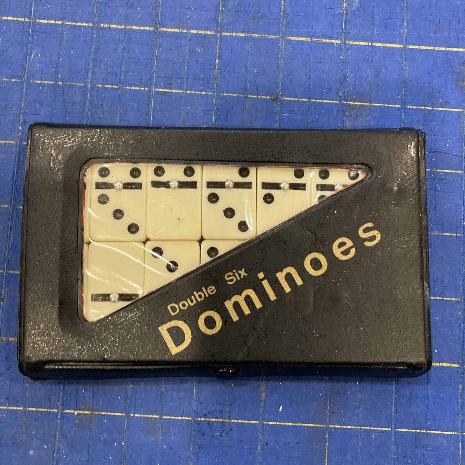 Vintage Double Six Small Spinner Domino Set 28 in Black Case Dominoes Sealed B20