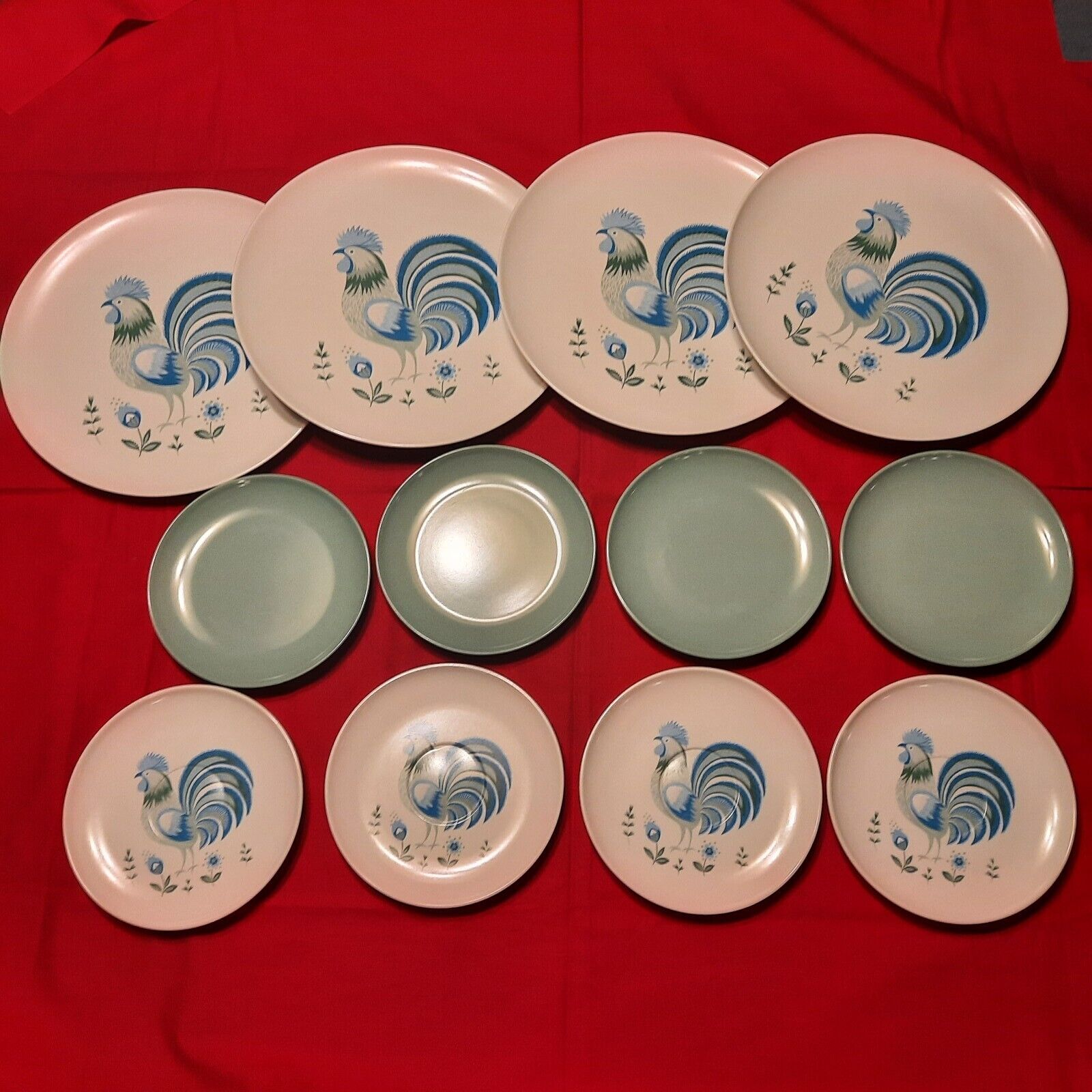 Vintage Aztec Melmac Dishes, Plates & Saucers, Rooster