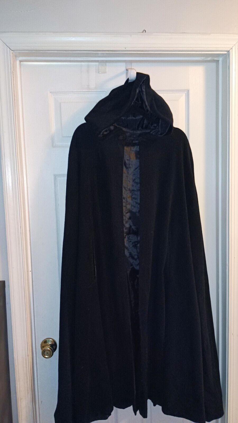 Vintage Black Velvet Cape With Satin Lining And Hood Hand Made Gorgeous.
