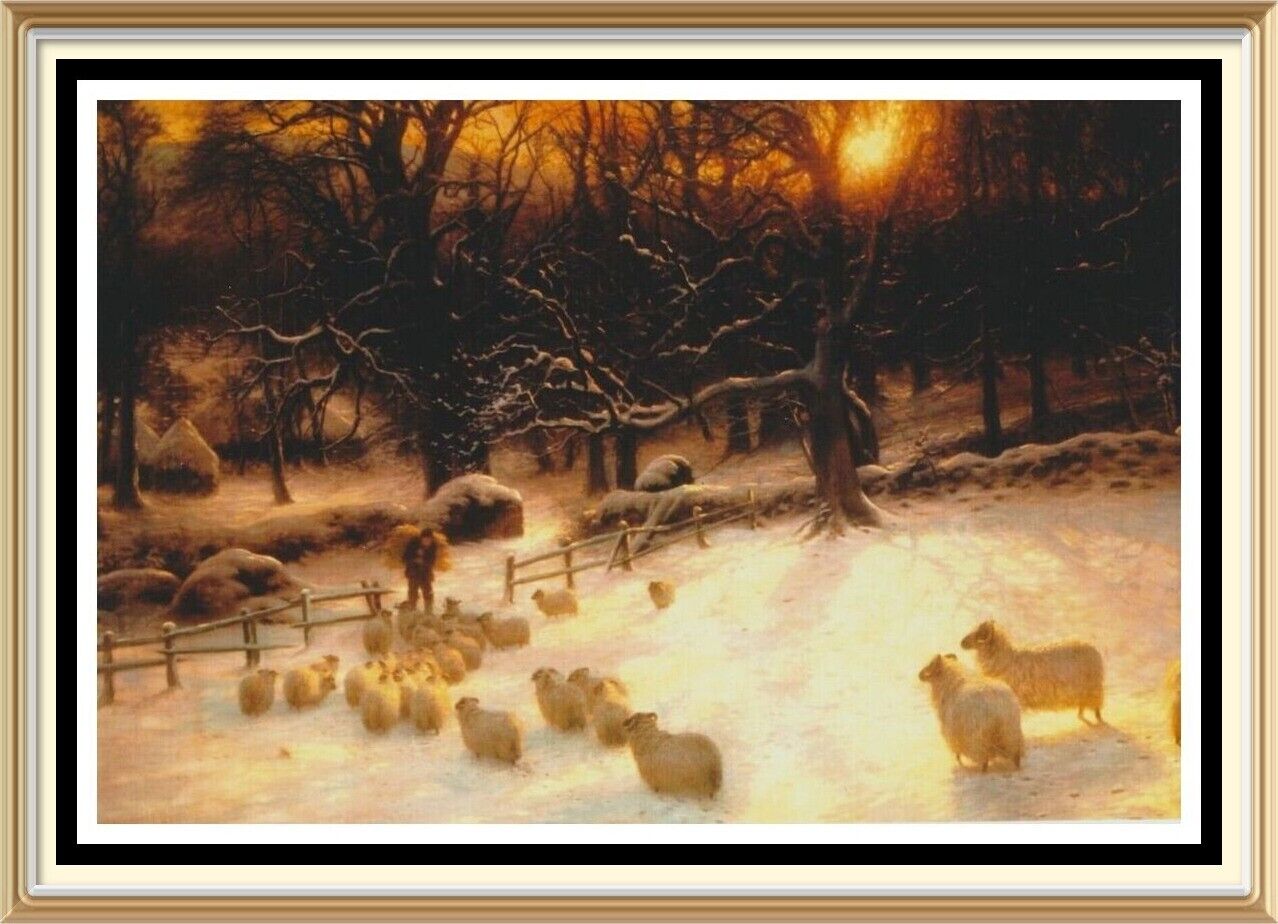 FARQUHARSON Art Print SHORTENING WINTER\'S DAY Sunset Sheep Snowy Farm Landscape