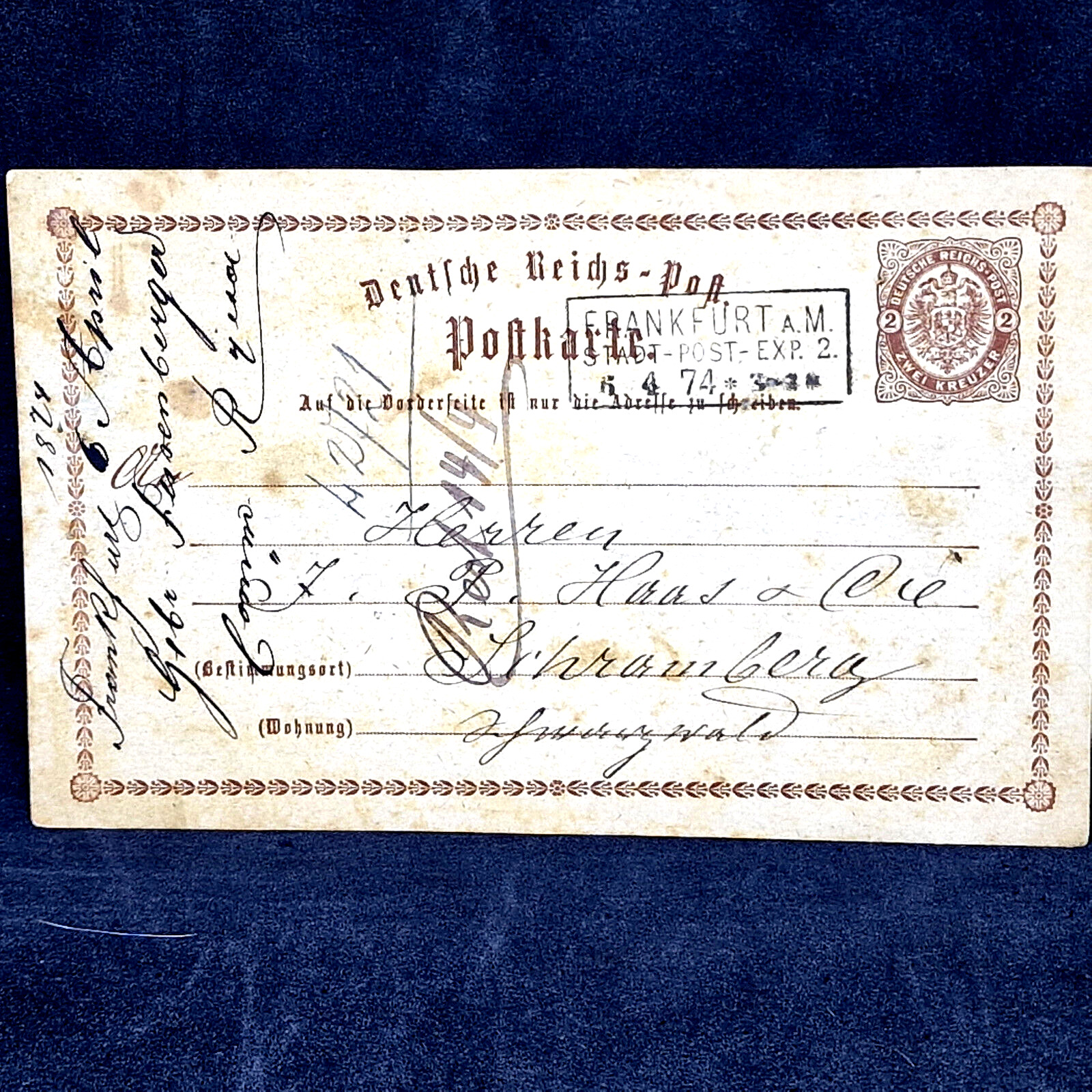 Germany 1874 - Deutsches Reich - Postcard - USED - Frankurt 2 Kreuzer