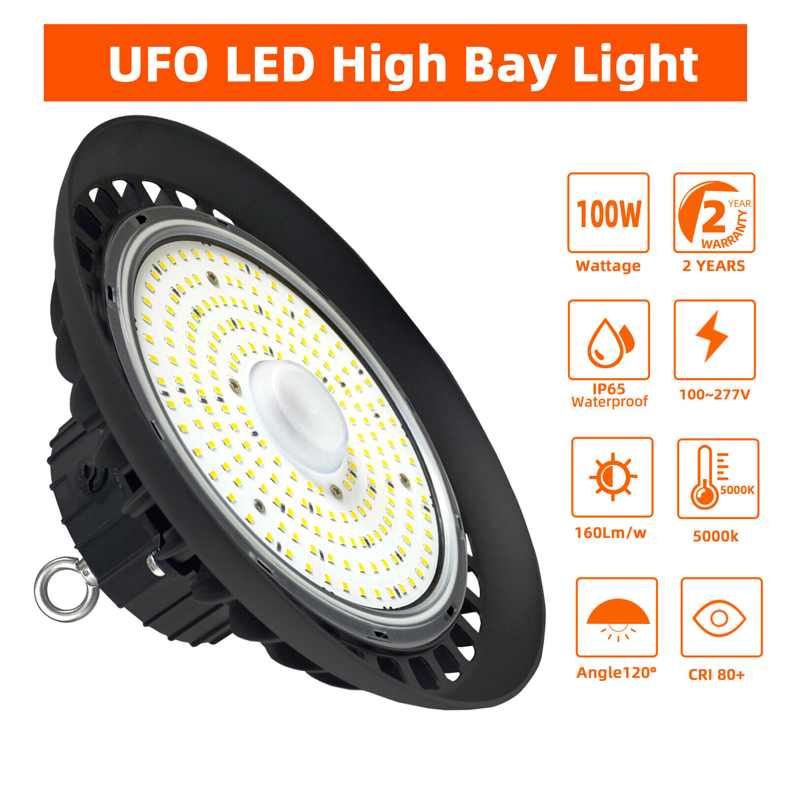 100W 150W Dimmable UFO LED High Bay Lights Factory Warehouse Industrial Lighting