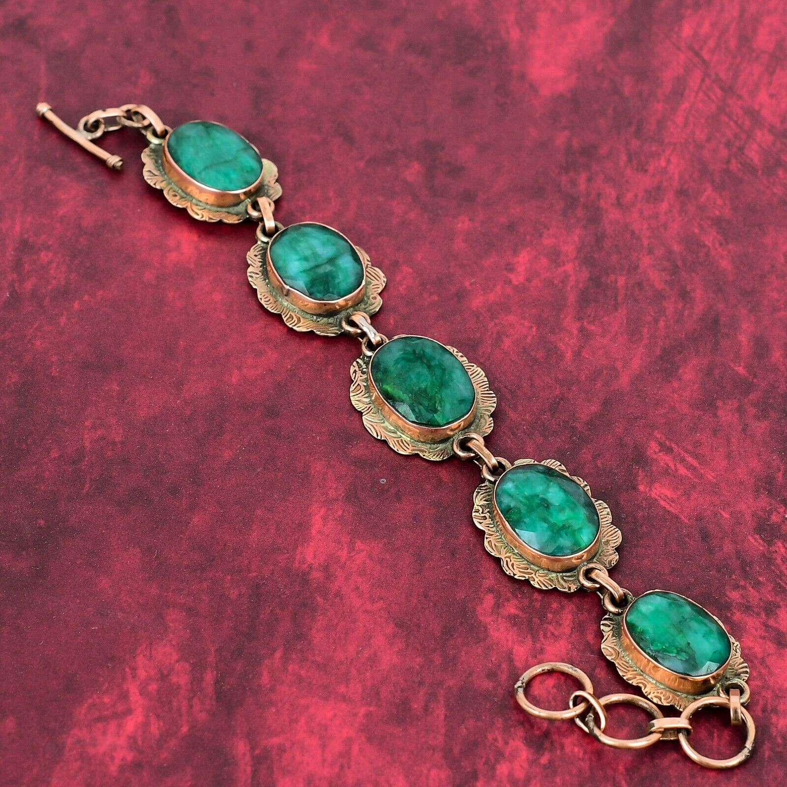 Faceted Zambian Emerald Gemstone Bracelet Copper Jewelry Adjustable Bracelet