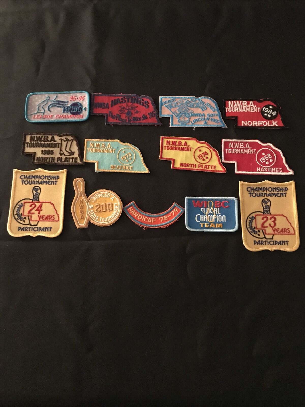 LOT of 13 VINTAGE RETRO Collectible Nebraska Women’s Bowling Patches, 1960-90’s