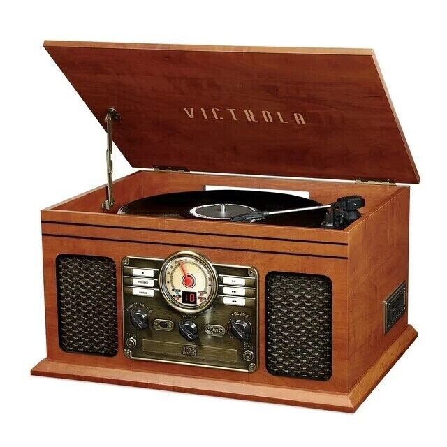 Victrola VTA-204B-MAH Classic 7-in-1 Turntable Music EntertainmentCenter with Bl