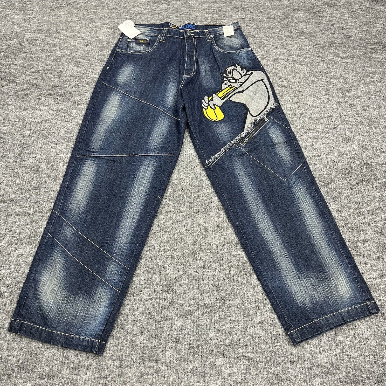 Lot 29 Luxe Jeans Mens 36 Black Denim Baggy Wide Leg Skater Punk Warner Taz Y2K