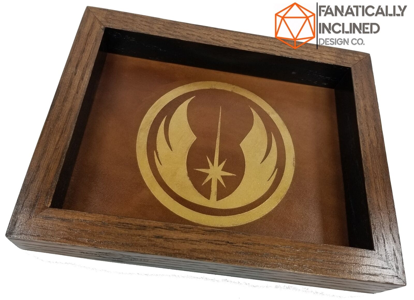 Jedi Academy Handmade Oak Wood and Leather Dice Tray EDC Valet Trinket Star Wars