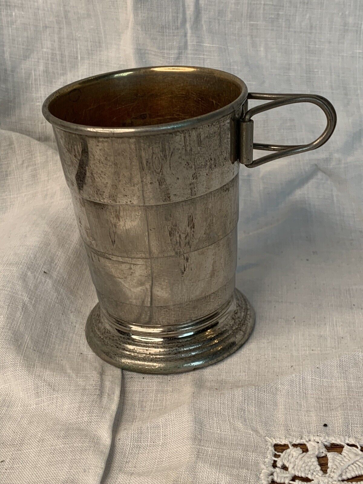 Antique C. F. Rumpp Sons Collapsible Silver Plate Metal Cup Camp Backpack German