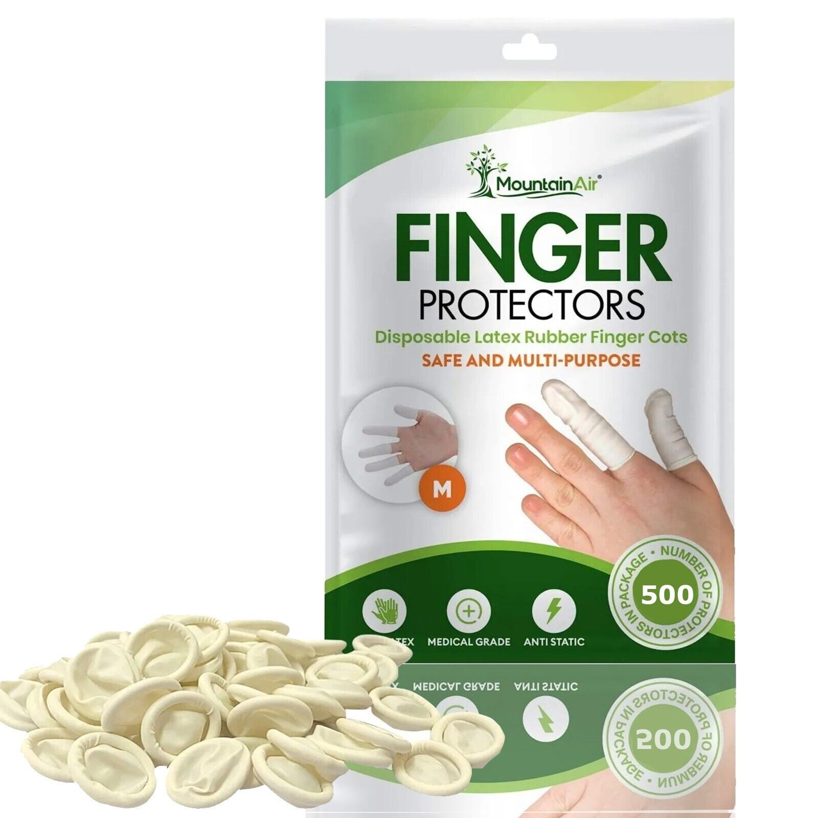 (500 PACK) Disposable Latex Finger Cots Medium Size Anti Static Durable Handmade