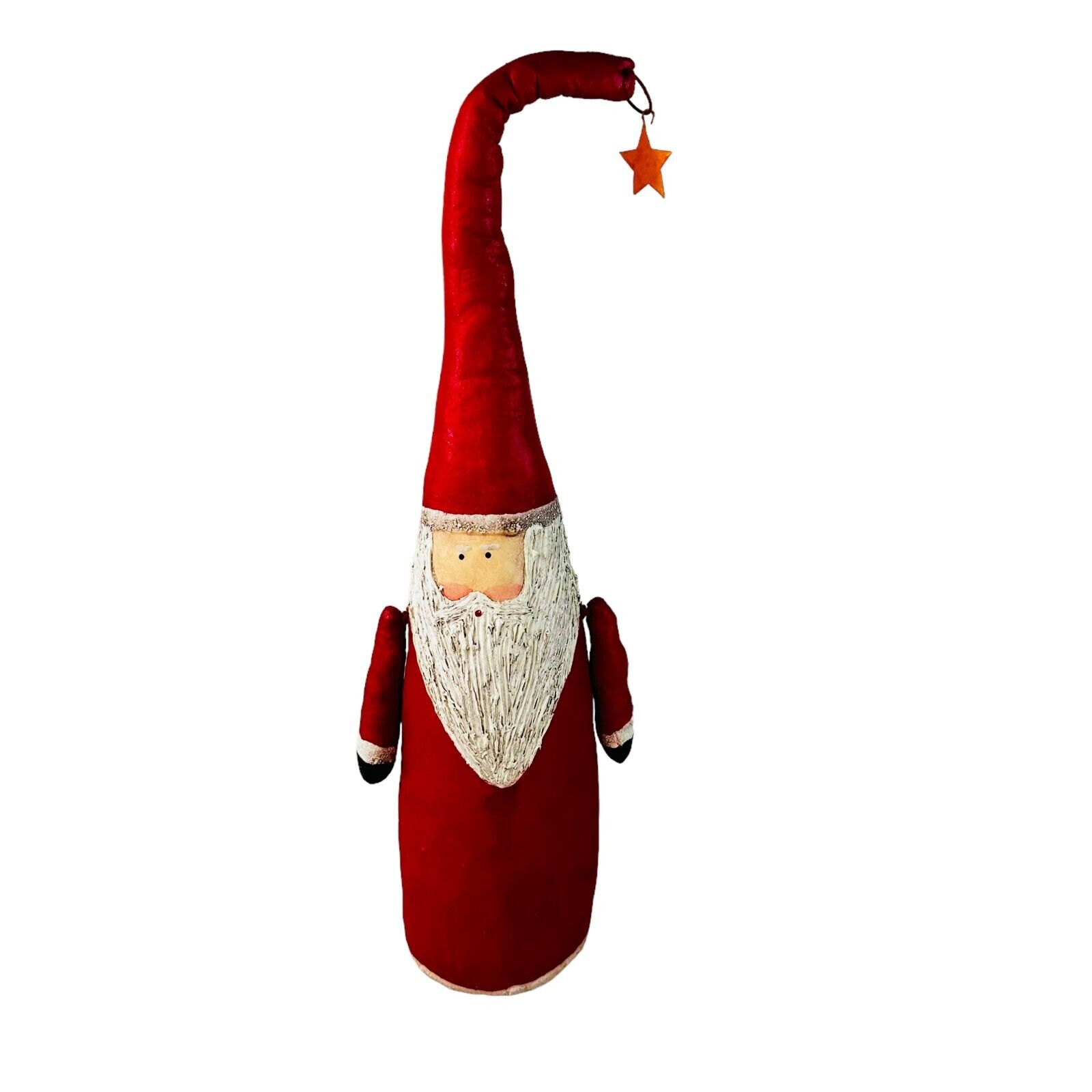Vtg Red Santa Folk Art Christmas Joionted Canvas Cloth FIgure Decor star 16\
