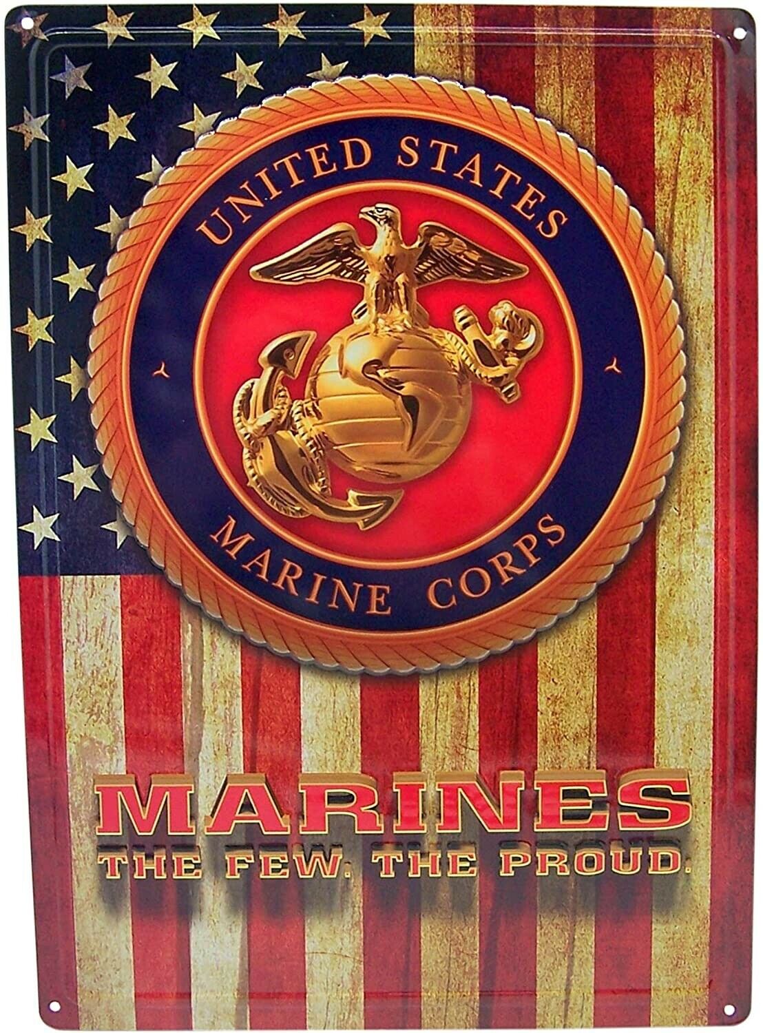 Marines, The Few, The Proud W/ Flag Background Wall Sign Plaque - Vintage