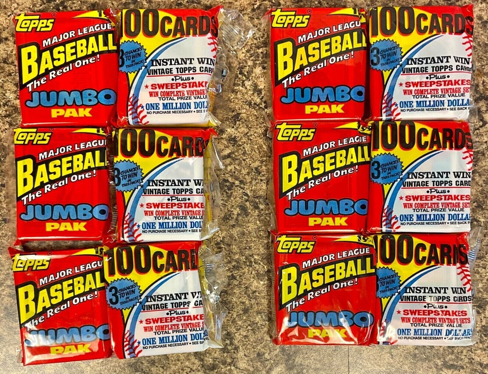 1991 Topps Baseball Card Jumbo Pak (100 Cards) Factory Sealed 6 PACK LOT CHIPPER
