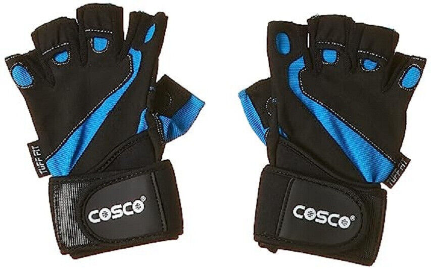 Cosco Leather Gym Gloves For Weight Lifting Blue & Black Color Small Size