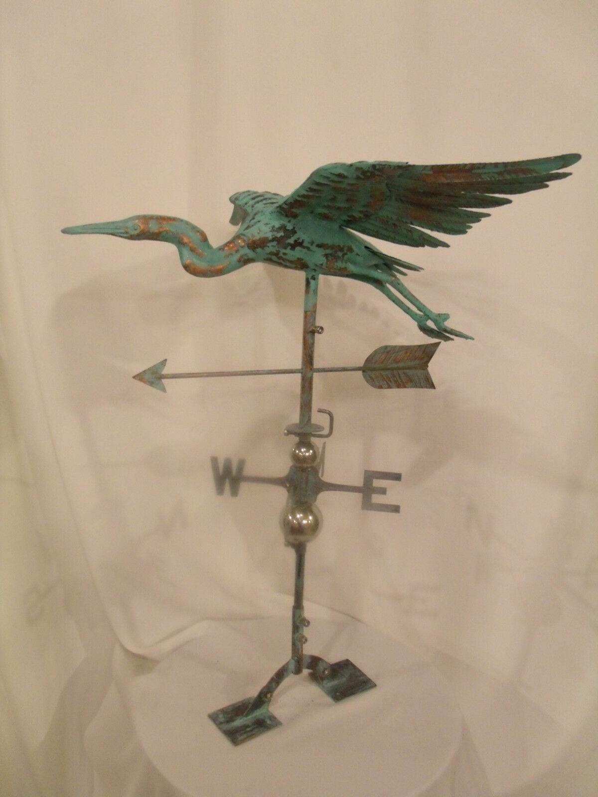 LARGE Handcrafted 3D 3-Dimensional CRANE HERON Weathervane Copper Patina Finish