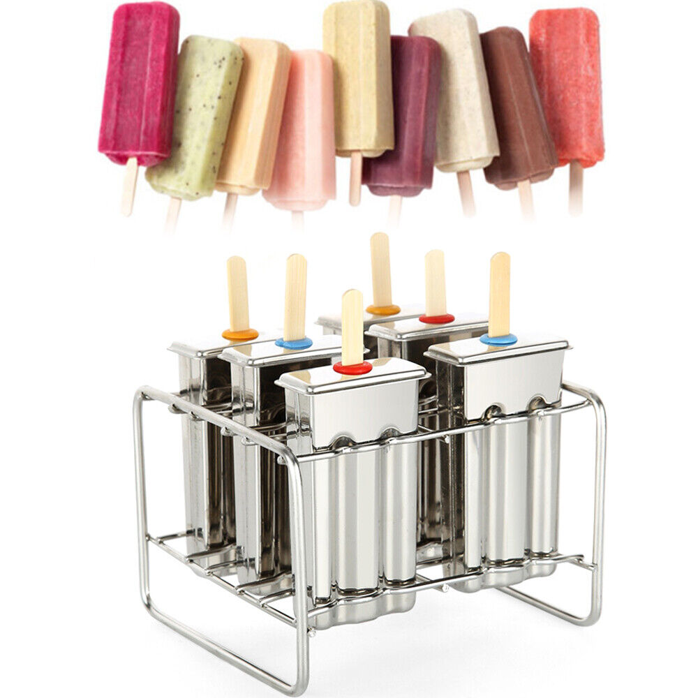 6pcs DIY Ice Cream Makers Stainless Steel Popsicle Mold Kit Stick Holder Home 