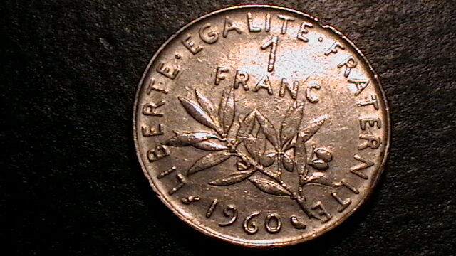 FRANCE 1960 1 FRANC SEMEUSE \'SMALL 0 VARIETY\' RARE FRENCH COIN VTH REPUBLIC *