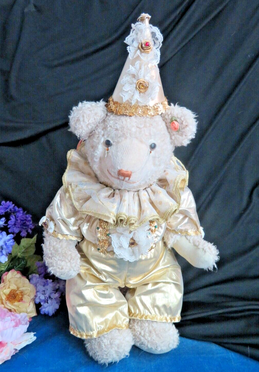 VINTAGE 1984 Rosenbear Designs BEAR LE numbered GOLD lame CLOWN curly mohair 22\