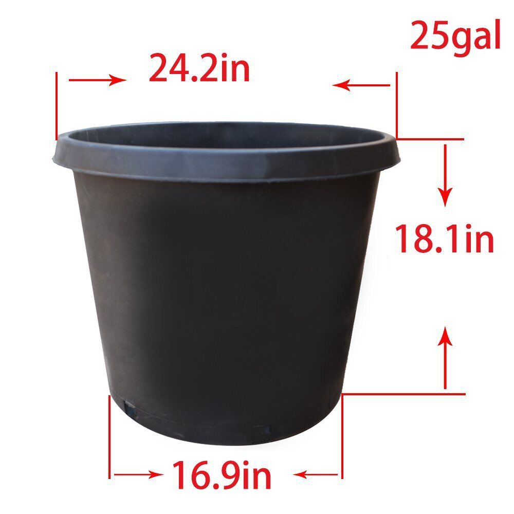 Black 20/25Gallon 5Pcs Plastic Pot Garden Nursery Gallon Grow Round Plant Fabric
