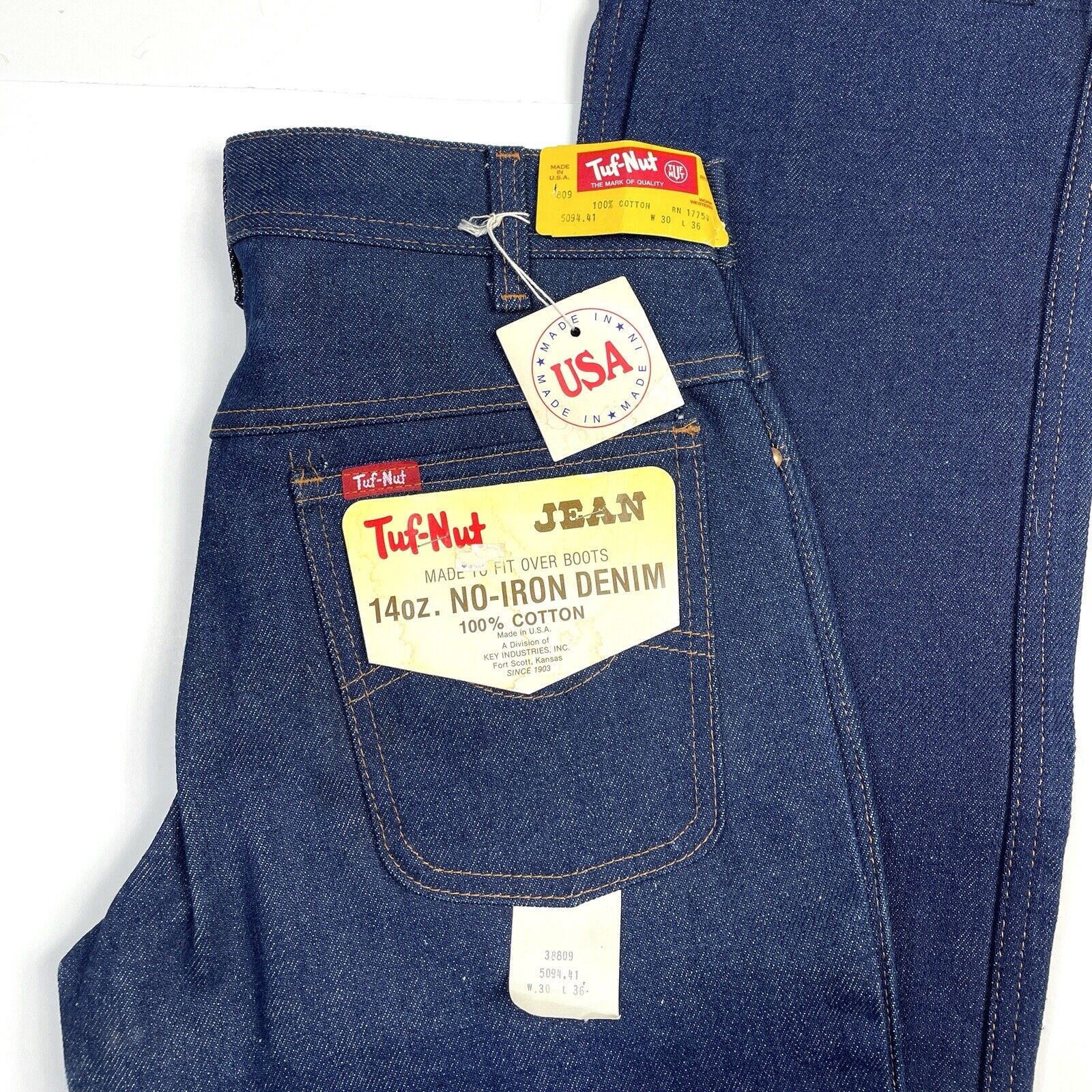 Vintage Tuf Nut Jeans Mens 30 X 36 No Iron Made In USA Fit Over Boots NOS