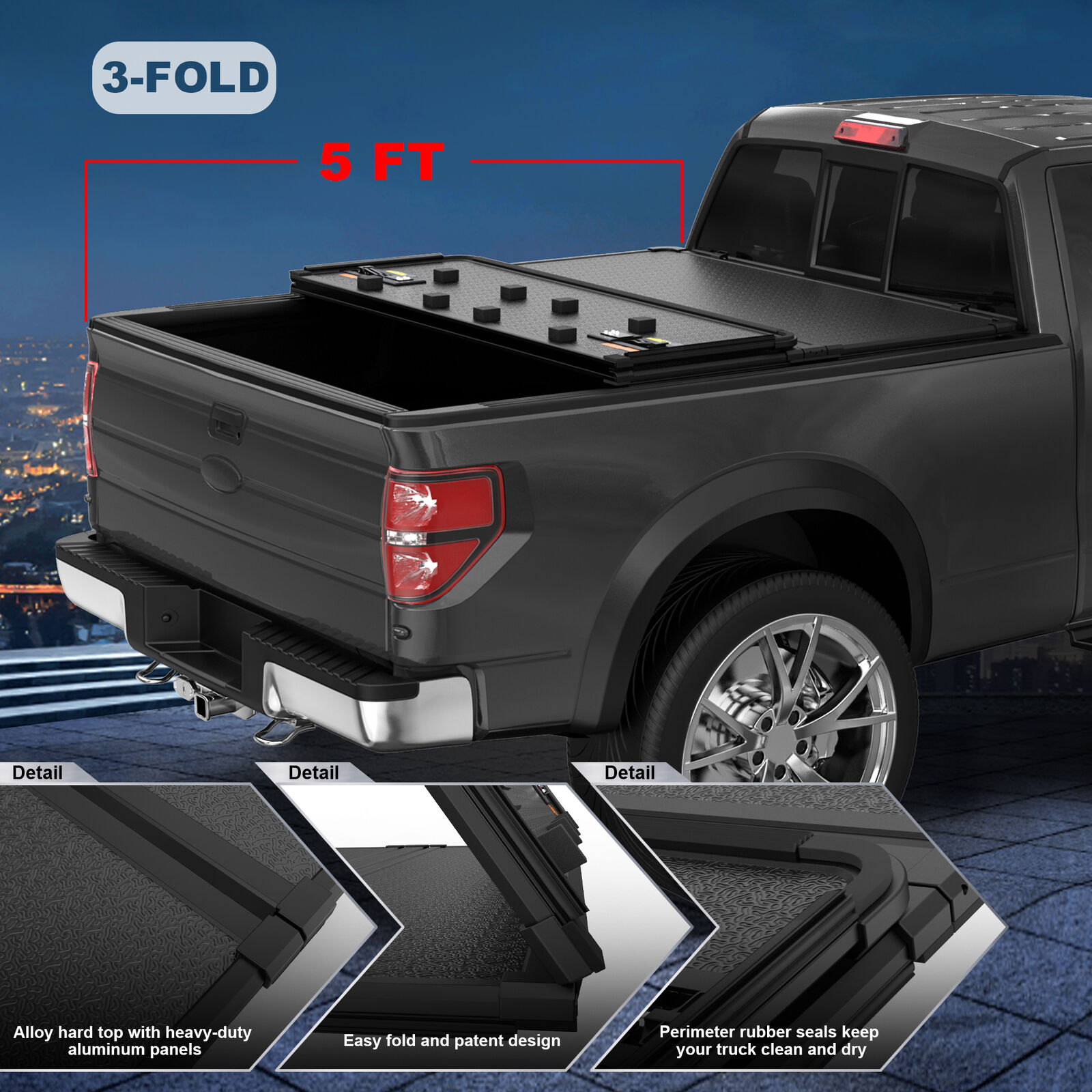 TRI-Fold 5FT Truck Tonneau Cover For 2015-2023 GMC Canyon Chevrolet Colorado