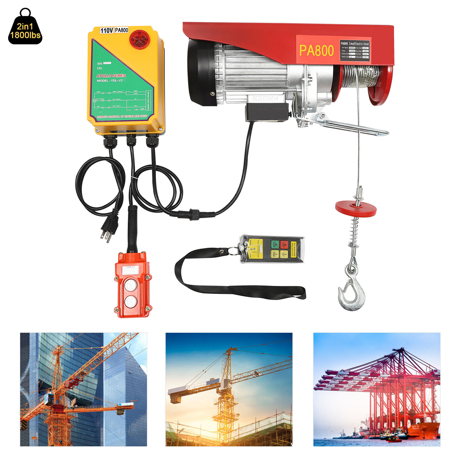 PA800 Electric Wire Hoist Winch Engine Crane Overhead Lift Wired Remote Control