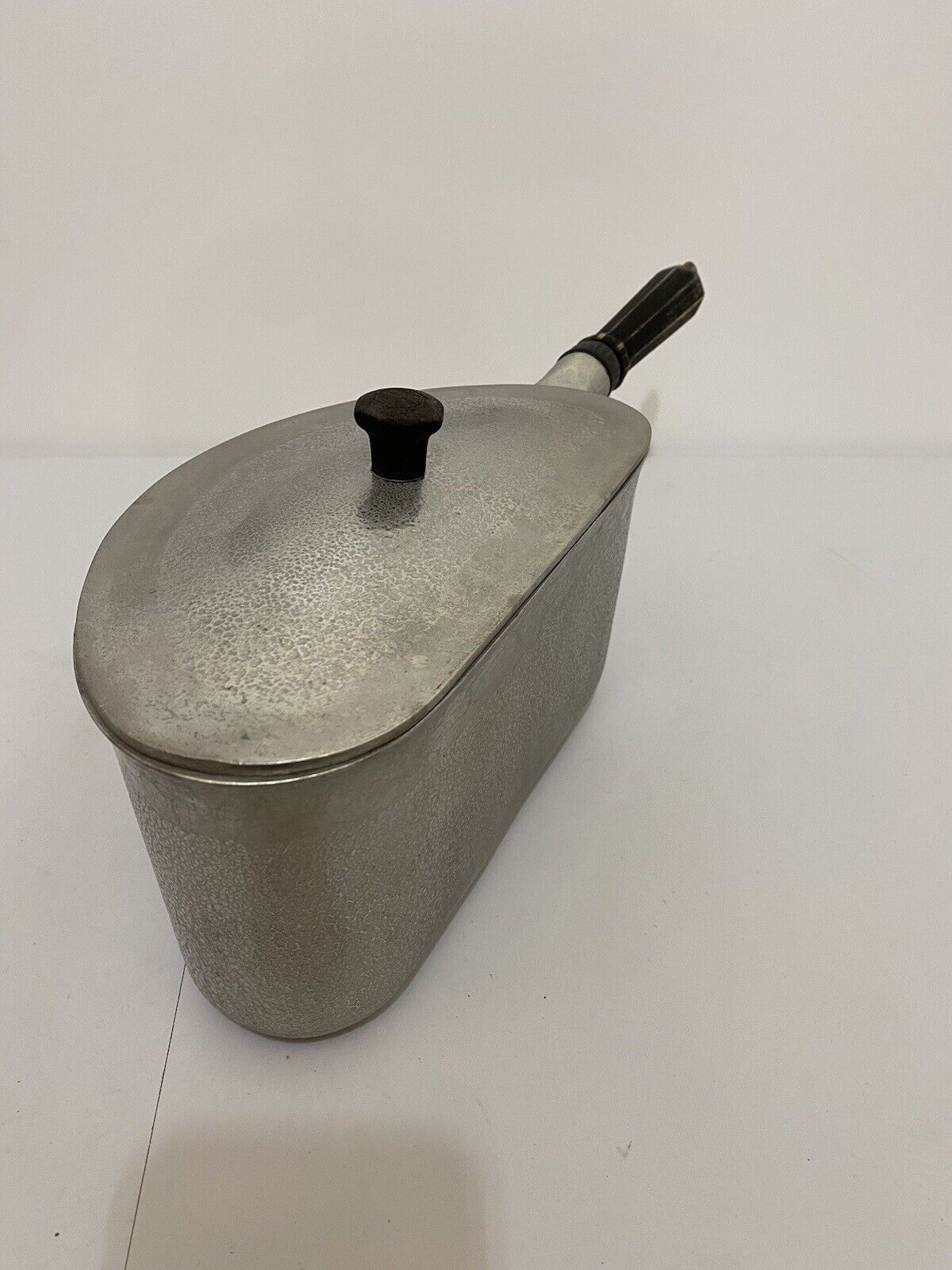 Vintage THERM-O-CRAFT Half Pot With Lid Textured Aluminum Wood Handle