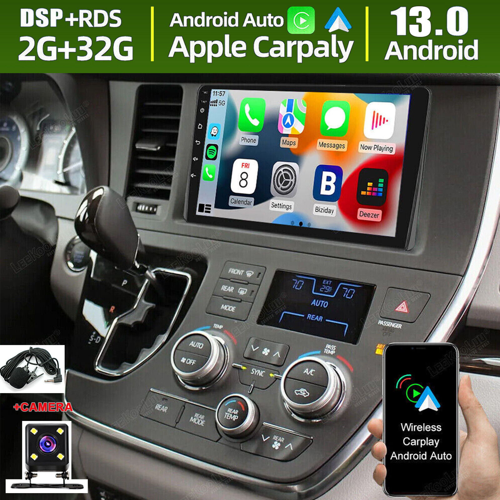 Android 13.0 Carplay For Toyota Sienna 2015-2018 Car Radio StereoGPS NAVI FM DSP