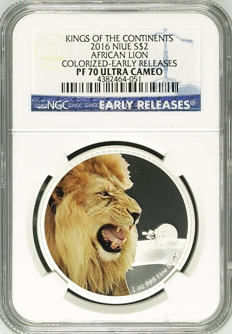 2016 Niue Kings Of Continents African Lion Colorized NGC PF70 UC Silver .999 OZ