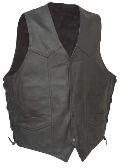 Men's Motorcycle vest Leather vest Club Style Biker Vest side laces Gun pocket