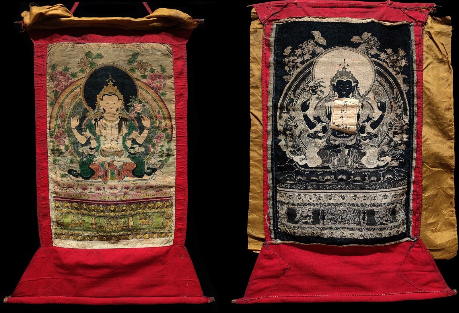 Nice Tibet Old Antique Buddhist Embroidery Thangka Avalokitesvara Bodhisattva