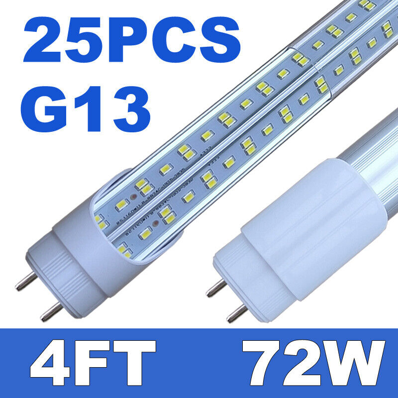 25Pack T8 4FT G13 Bi Pin Led Tube Light Bulbs 72W G13 4Foot Led Shop Light 6500K