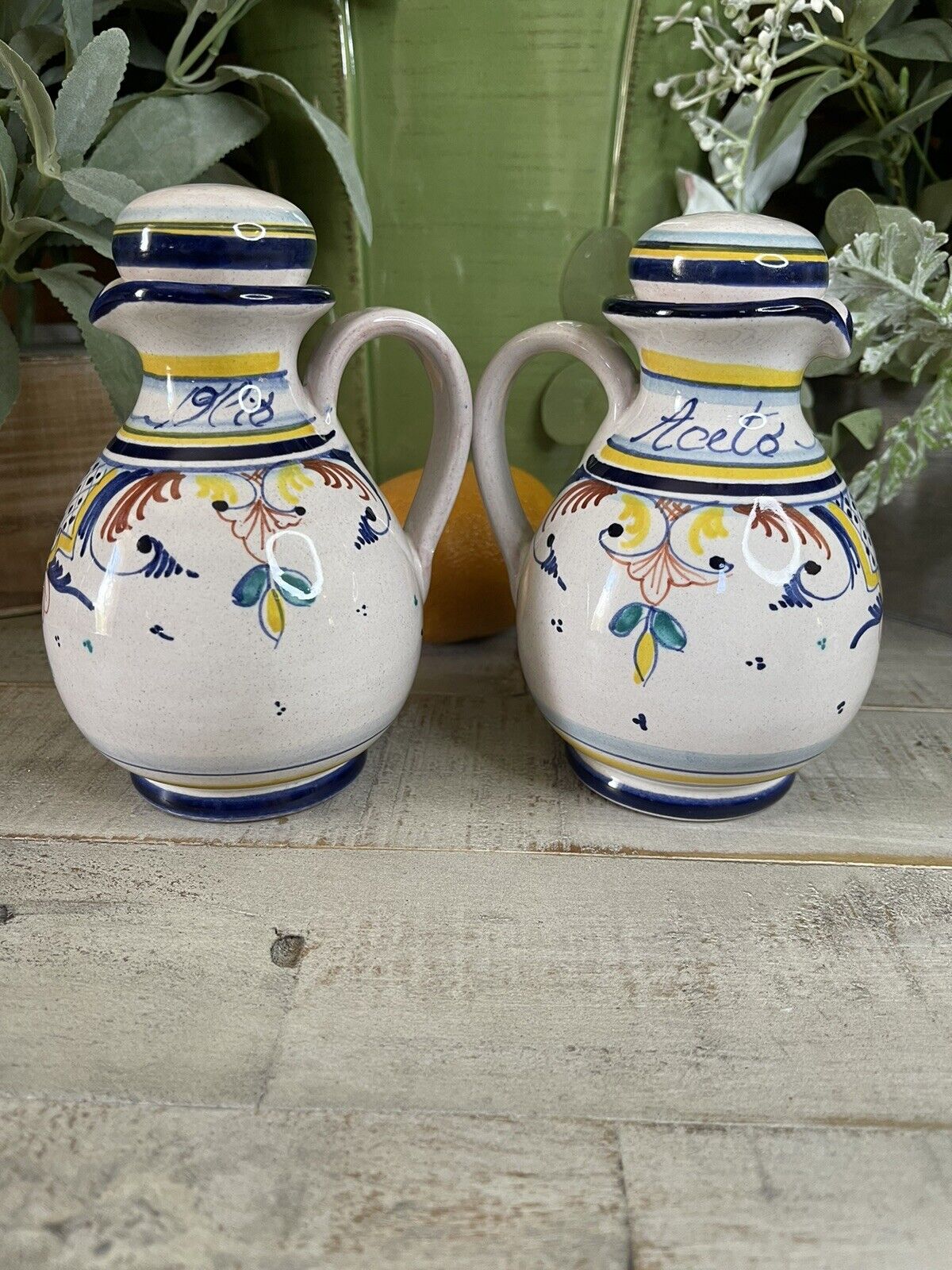 Vintage Mexican Pottery Oil And Vinegar Set