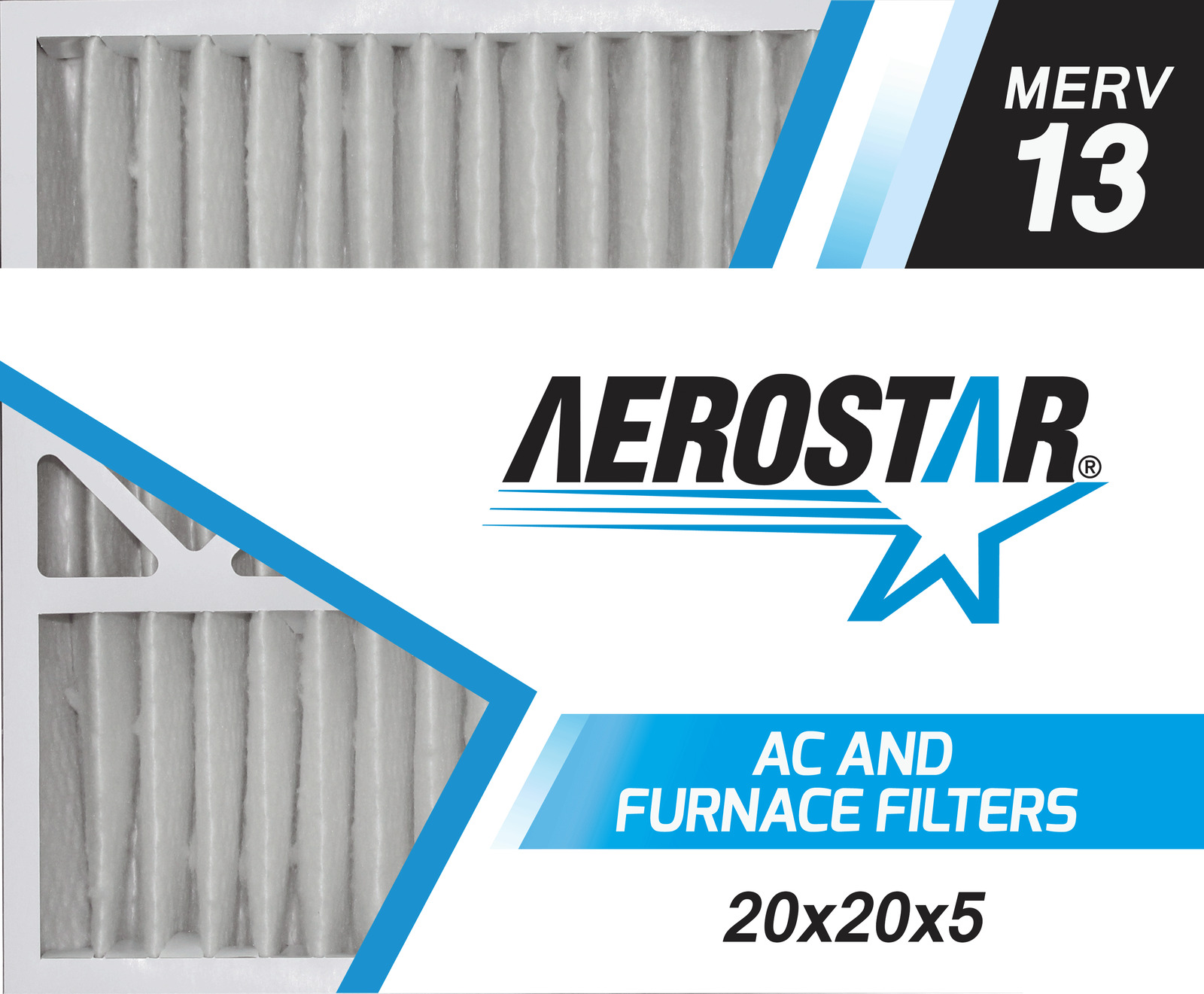 Aerostar 20x20x5 MERV 13 Furnace Air Filter, 2 Pack