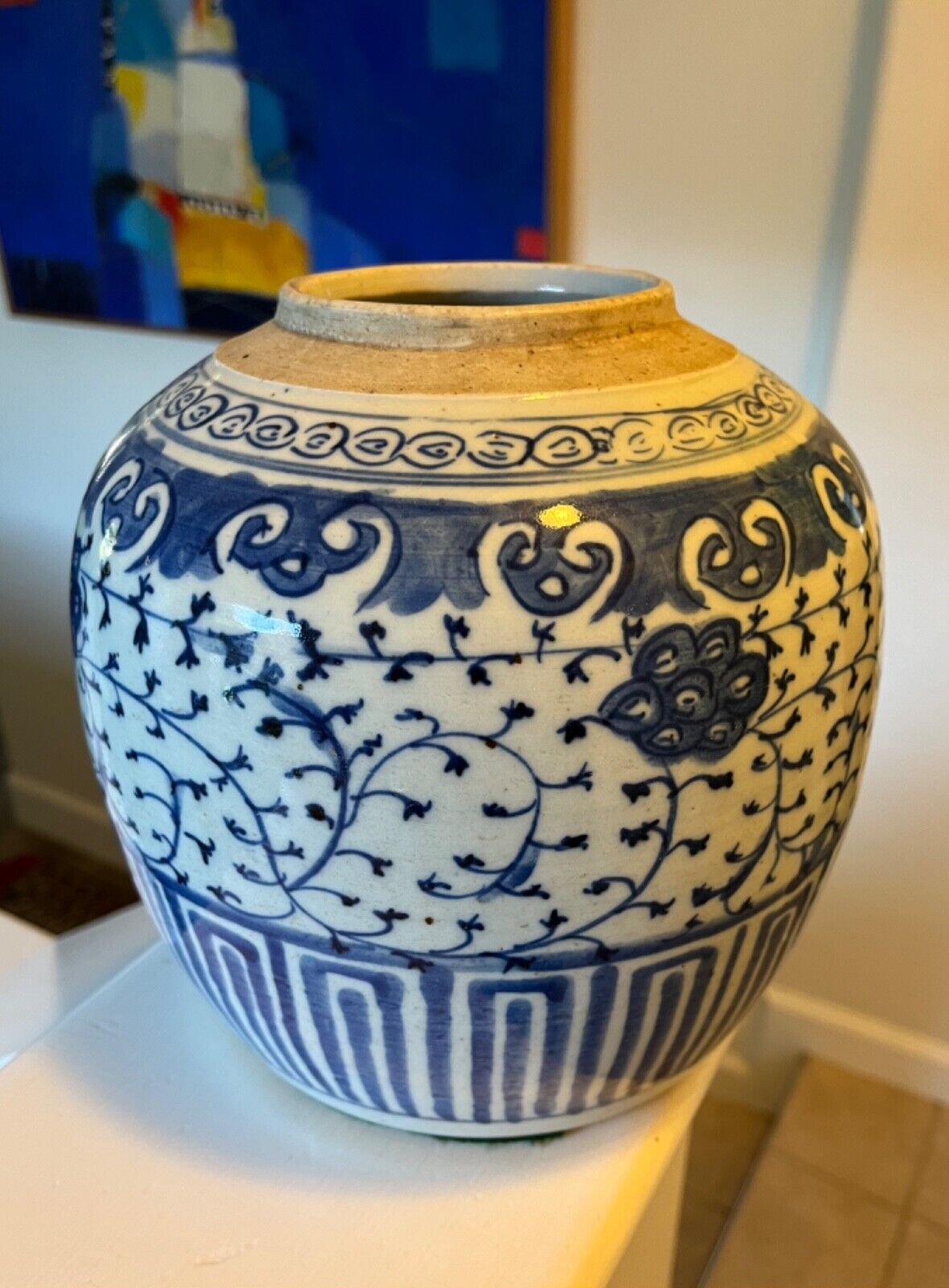 Wax Stamped Chinese Qing Dynasty Antique Blue & White Ginger Jar